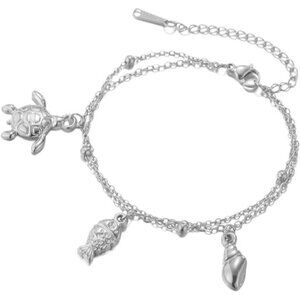Clownfish Conch Turtle Silver Color Stainless Steel Ocean Charm Bracelet